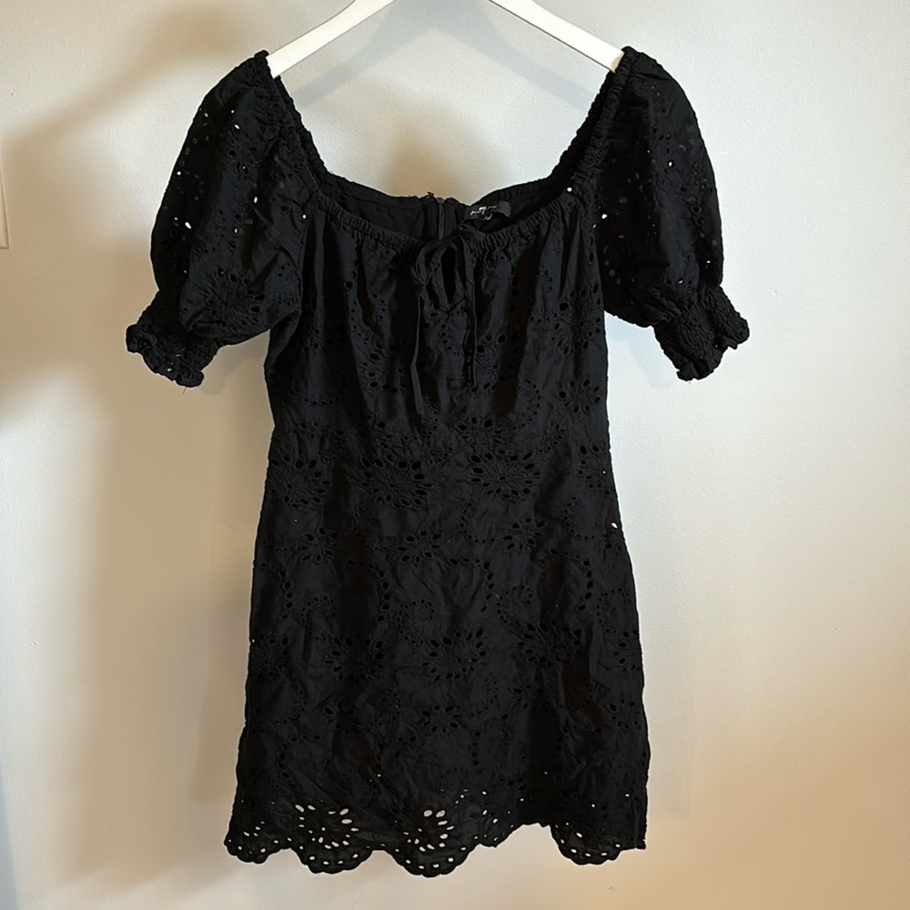 7 For All Mankind black eyelet mini dress.
